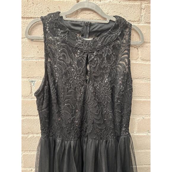 Vintage 90s Black Candelite Evening Dress Size M Sequins On Lace Top Prom Party - Picture 2 of 5